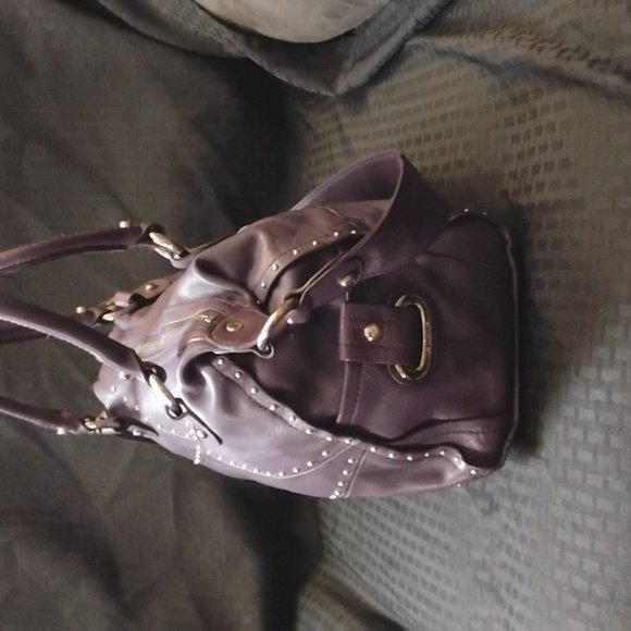 B. Makowsky Studded Plum Leather Shoulder Purse | Like New - Picture 3 of 9